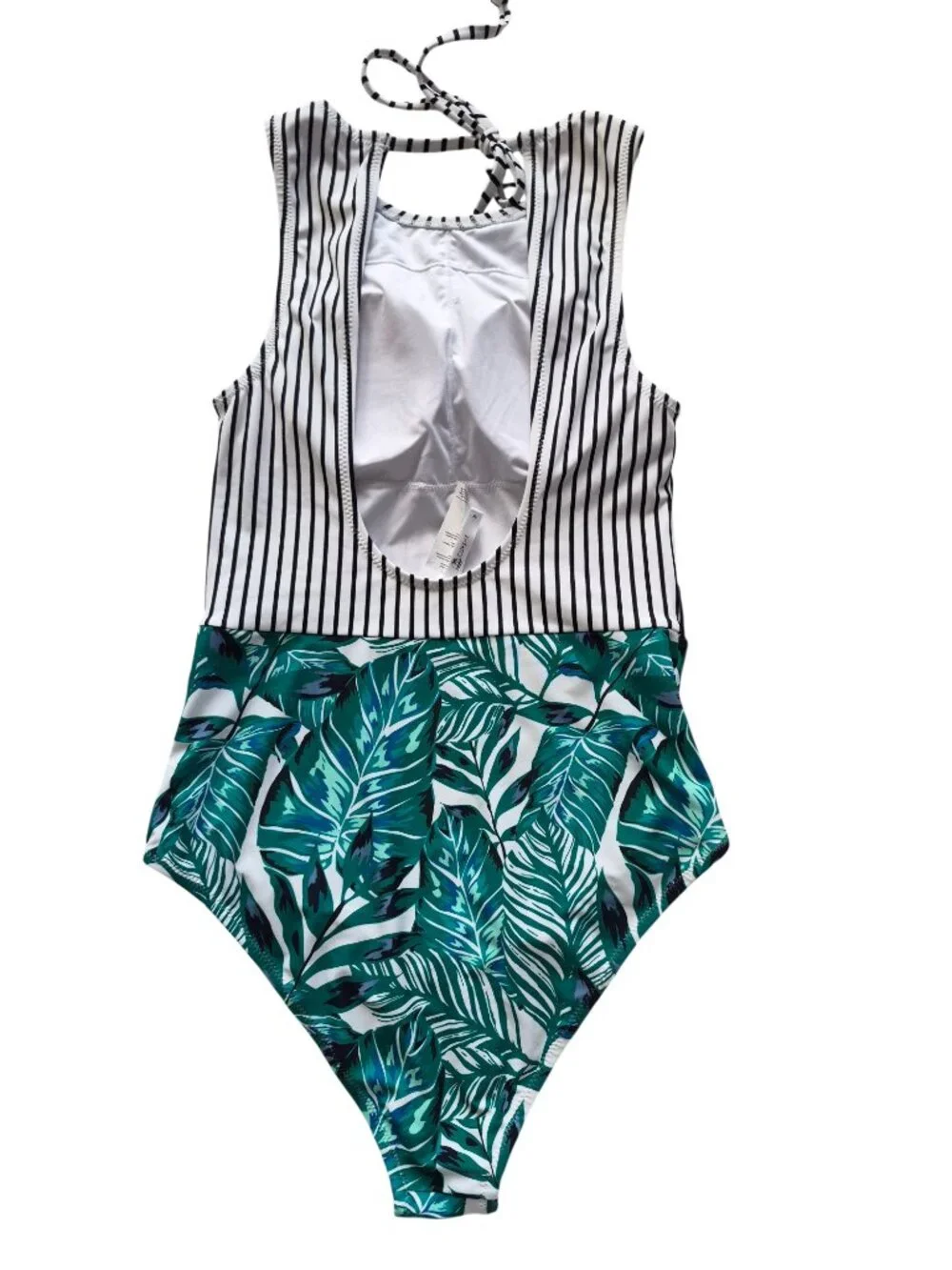 Cupshe NWOT Black and White Striped Top Leafy Tropical One Piece Swimsuit M